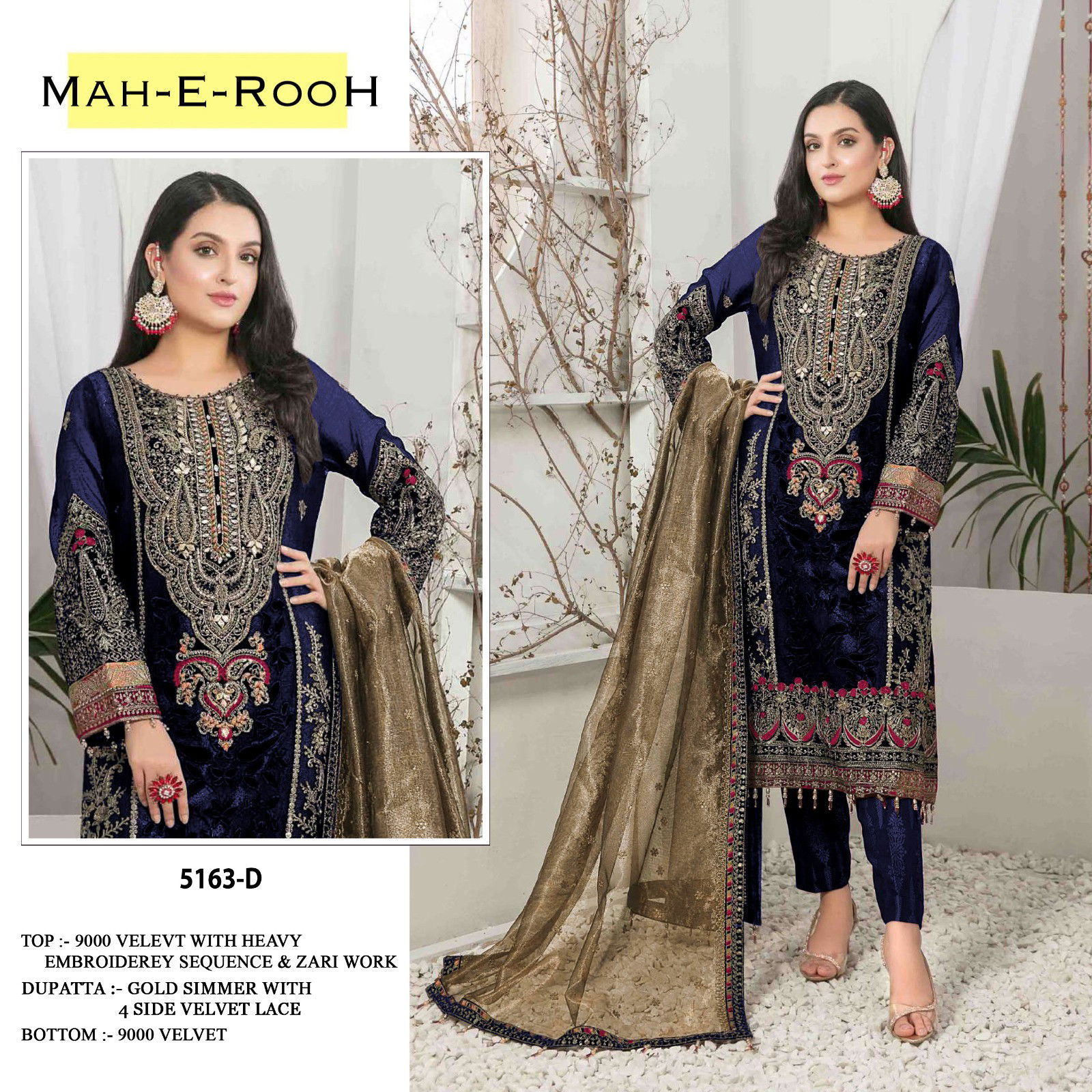 Mah E Rooh 5163 Velvet Embroidered Salwar Kameez Collection
